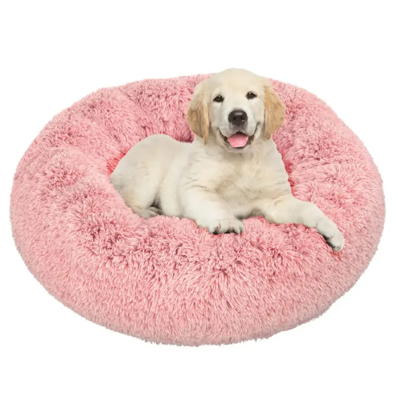 Fabricante Atacado Custom 2022 Hot Luxury Plush Fluffy Grande Donut Pet Bed Dog Camas Redonda Lavável Dog Camas Para Cães