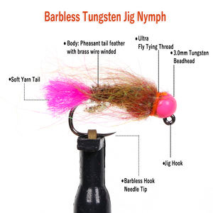 Anzuelo de plantilla de mosca sin púas <span class=keywords><strong>para</strong></span> pesca con mosca, Cuenta de tungsteno, cebo de <span class=keywords><strong>Ninfa</strong></span> checo <span class=keywords><strong>para</strong></span> trucha y salmón en ríos y lagos - Product Image 2