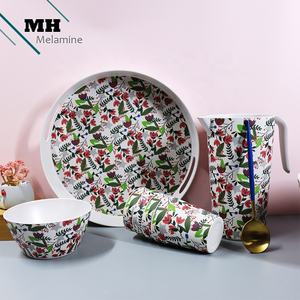 Bandeja de plato de <span class=keywords><strong>melamina</strong></span> redonda EU2020/1245 con asas, <span class=keywords><strong>vajilla</strong></span> de plástico ecológica con patrón de plantas - Product Image 3