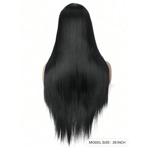 Perruque synthétique noire longue et droite Dm, 28 pouces, en fibre Kanekalon sans colle, pour toutes les formes de visage - Product Image 5