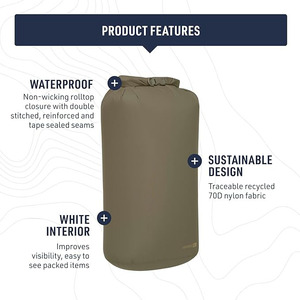 Ultralight Nylon Dry Bag 70D Recycled Fabric Roll Top Sack with <b>White</b> Interior <b>Taped</b> Seams Hiking Backpacking Kayaking Camping - Product Image 3