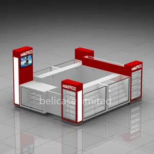 Retail Custom Glass Mobile Phone Show Case Kiosk Wooden Shopping Mall Cell Phone Kiosk