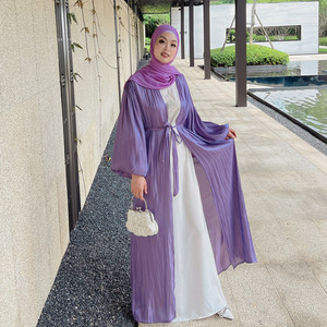Loriya vêtements musulmans à la mode mince été ouvert Abaya Kimono manches bouffantes dubaï Abaya femmes robe musulmane - Product Image 2