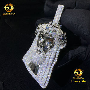 Ensemble de bijoux Hip Hop Iced Out de luxe personnalisé au design unique, plaqué rhodium, GRA, en argent 925, avec pendentif Jésus en Moissanite <span class=keywords><strong>et</strong></span> chaîne Infini - Product Image 6