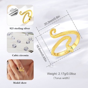 סיטונאי dropshipping ספק mq 1 חתיכה 925 כסף סטרלינג מצופה זהב 18k עיצוב נחש מתכוונן טבעת פתוחה לנשים - Product Image 2