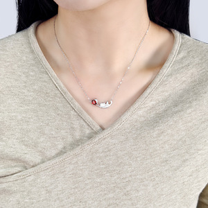 9 Colliers pour filles en argent sterling 925 plaqué rhodium, avec pierres naturelles taillées en poire de 5*7mm, finition mate brossée, motif chat mignon - Product Image 3