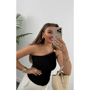 Blusa minimalista de punto con un solo hombro para mujer, ajuste elástico, uso diario - Product Image 2