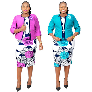Nouvelle Robe de Cérémonie Africaine pour Femme Grande Taille, Ensemble Deux Pièces Imprimé avec Veste, Coupe Crayon Décontractée et Formelle, Longueur Genou - Product Image 1