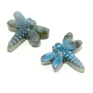 批发1.5英寸天然愈合石水晶雕刻拉布拉多宝石蜻蜓雕刻