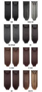 6Pcs Long Bone Straight <b>Synthetic</b> Clip in Hair Extensions Thick Heat Resistant Fiber Machine Double Weft Hairpieces - Product Image 5