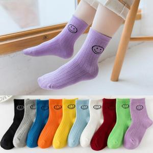 Calcetines de Algodón de Primera Clase para Niñas, con Bordado de Cara Sonriente, Transpirables, Sin Elásticos, Color Caramelo, Versátiles, para Niñas Pequeñas - Product Image 1