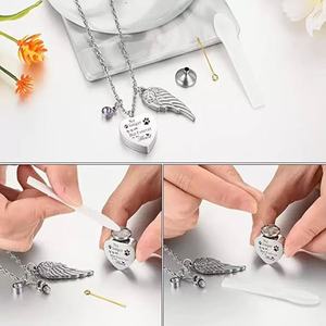 Stainless Steel Heart Keepsake Pendant Necklace <b>Angel</b> Wing Charm Memory Jewelry for Family Pet <b>Gift</b> - Product Image 3