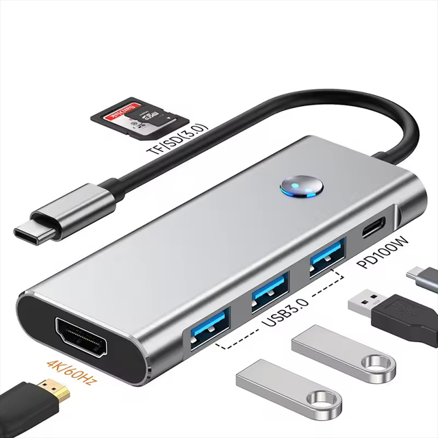 8-in-1 Docking Station for MacBook 4K 60Hz for HDMI SD TF Card Reader USB 3.0 PD 100w Fast Charging Adapter Metal Desktop Stock