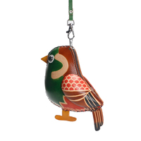 Porte-monnaie en cuir véritable fait main avec motif d'oiseau 3D, pochette zippée, porte-clés et dragonne, idéal pour un cadeau