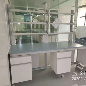 Plan de travail de laboratoire en acier avec 2 tiroirs, design industriel pour usage scolaire - Product Image 1