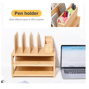 Nouveau design 3 niveaux bambou moderne brillant organisateur de bureau stockage de fichiers porte-papier à notes stylo papier calculatrice bureau tiroir - Product Image 5