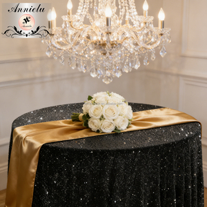 ANNIELU Newest Shinny <strong>Black</strong> Round Velvet <strong>Tablecloth</strong> with 3mm Glitter Sequin for Wedding Event Party Table Decoration - Product Image 2