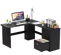 Bureau d'angle en forme de L avec tiroir pour dossiers, table d'ordinateur pour bureau à domicile de 51 x 59 pouces, poste de travail en bois noir
