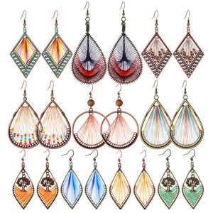 Bohemian Copper Alloy <b>Drop</b> Earrings Geometric Thread Wrapped Women's Party Jewelry Antiqued <b>Bronze</b> Plated Fashion Dangle - Product Image 5