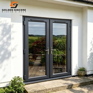 Porte intérieure en verre à double charnière en aluminium noir GS, style grille française, pour salon - Product Image 4