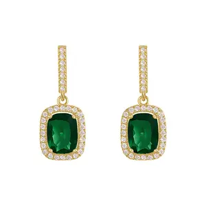 Luxury Female Emerald Crystal Zircon Stone Dangle Earrings Fashion Gold Color Jewelry Vintage Stud Earrings For Women Gift
