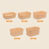 Boîte à lunch carrée en papier kraft jetable de qualité alimentaire avec couvercle en PP, écologique, biodégradable, grande capacité, emballage pour salade HT