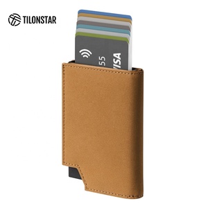 TILONSTAR TVC503 Custom Logo Aluminum Slimline Automatic Pop up <b>Card</b> Case RFID Blocking Business Leather ID <b>Card</b> <b>Holder</b> for Men - Product Image 1