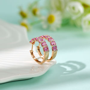 Pendientes de Aro Personalizados de Oro Rosa de 18K, Chapados en Rodio Vintage, con Diamantes Naturales, Corte Esmeralda, Zafiro Rosa, Regalo de Compromiso o Boda - Product Image 5