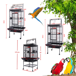 YOELLEN venta al por mayor de lujo gran negro acero metal hierro aviario canario periquito cacatúa <span class=keywords><strong>mascota</strong></span> loro soporte de madera jaula de pájaro grande para la venta - Product Image 2