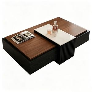 Modern Coffee <b>Table</b> Set with Large Self-Closing Storage Drawer Movable Frosted <b>Glass</b> <b>Side</b> Fluted Living Room Furniture - Product Image 4