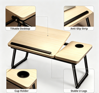 Table de lit pliable pour ordinateur portable, bureau d'étude inclinable réglable avec porte-gobelet pour la maison, le dortoir, la chambre à coucher, la lecture et l'écriture