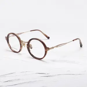 High quality spring design women's round optical glasses frame ultralight titanium men's anti-blue light reading flat lens