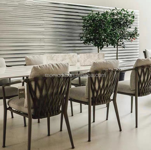 Ensemble de salle à manger d'extérieur nordique 3 pièces, tables et chaises de restaurant modernes et créatives pour balcon et cour, en bois, corde et rotin - Product Image 4