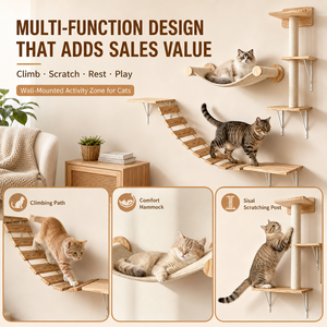 Muebles de <span class=keywords><strong>pared</strong></span> de lujo personalizados de fábrica para <span class=keywords><strong>gatos</strong></span>, conjunto de madera maciza con escalones, hamaca, poste y torre grande para <span class=keywords><strong>gatos</strong></span>, <span class=keywords><strong>gimnasio</strong></span> interior - Product Image 5