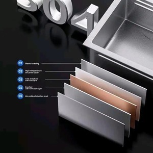 Heetverkopende grote spoelbak van roestvrij staal SUS304 met nano-oppervlak, drie-gats geïntegreerde groentewasbak - Product Image 5