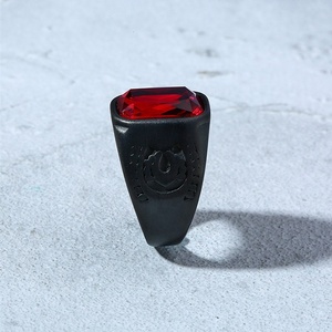 Gioielli da uomo acciaio inossidabile gemma rossa pietra nera anelli turchi uomo pouf - Product Image 3