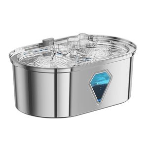 Smart Stainless Steel Pet Water <b>Fountain</b> Oval Automatic Circulation With Visible Water Level For Cats And Dogs - Product Image 2