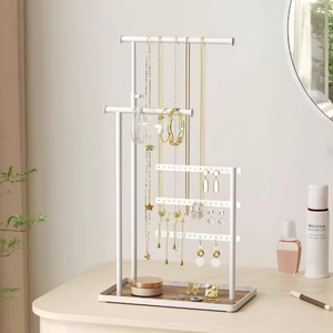 Blanco/Negro/Oro Mini-Tipo de hierro forjado Soporte de metal de varios niveles Soporte de exhibición de joyería colgante Ahorro de espacio <span class=keywords><strong>Pendientes</strong></span> Escritorio ordenado - Product Image 1