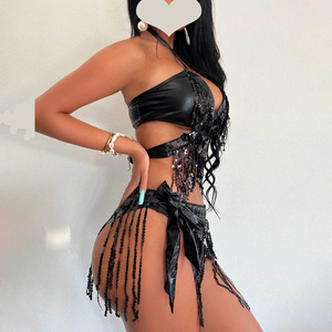 Maillot de bain trois pièces tendance avec paillettes scintillantes, longues franges et paréo léger pour des mouvements dynamiques - Product Image 1