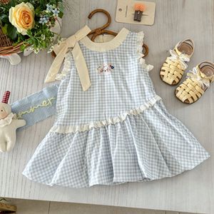 Child Star Circle Girls Dress Sleeveless Blue Plaid <b>Bow</b> Knot Summer Breathable Cute Baby Tulip Vest Style - Product Image 2