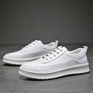 High Quality New Autumn Fashion Sports Trainers Plain Lace up White Leather Sneakers <b>Shoes</b> Casual for <b>Men</b> Leather White <b>Shoes</b> - Product Image 1
