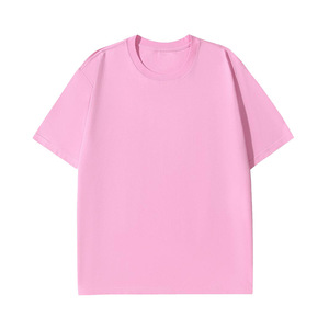 T-shirt à col rond à manches courtes en coton pur rose clair coupe ample pour usage quotidien, chemise promotionnelle - Product Image 1