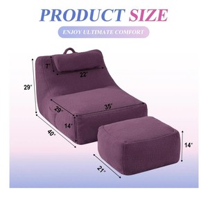 Fauteuil paresseux géant en mousse déchiquetée compressée sous vide, idéal pour salon et bureau, avec ottoman, vente en gros d'usine pour adultes - Product Image 4