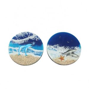 Recuerdos Personalizados de Playa, Imán para Refrigerador con Diseño de Olas Azules del Mar, Resina Epoxi MDF, Arte Oceánico - Product Image 1