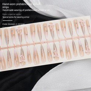 Uñas Postizas Largas y Delgadas con Diseño de Corazón Tridimensional y Lazo Rojo con Puntos, Uñas Postizas de Cobertura Completa para <span class=keywords><strong>Mujeres</strong></span>, Manicura - Product Image 4