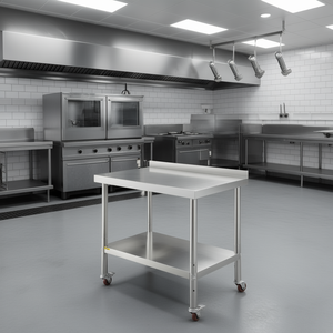 Table de préparation en acier inoxydable 30 x 24 x 35 pouces, robuste, pour cuisine commerciale, avec roulettes, finition polie - Product Image 2