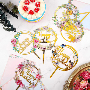 Popolare Premium Lucite taglio Laser Cake Topper stampati fiori colorati e numeri <span class=keywords><strong>per</strong></span> decorazioni festa di buon compleanno - Product Image 2