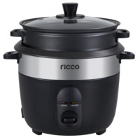 Cuisinière à riz électrique noir mat avec cuve intérieure antiadhésive, couvercle en verre, tasse doseuse, certifiée GS UKCA CE RoHS LFGB DGCCRF CB