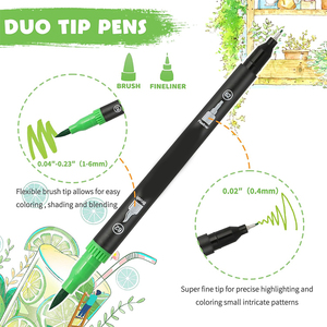 Marcatori a 48 colori per libri da colorare per adulti senza sanguinamento-Duo punta penne artistiche, pennarello da colorare Fine e pennello per calligrafia per adulti - Product Image 2