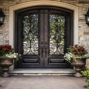 Puerta de Seguridad de Entrada Principal de Nuevo Diseño WANJIA, Puerta de Hierro Forjado de Alta Eficiencia Acústica para Villa o Apartamento - Product Image 1